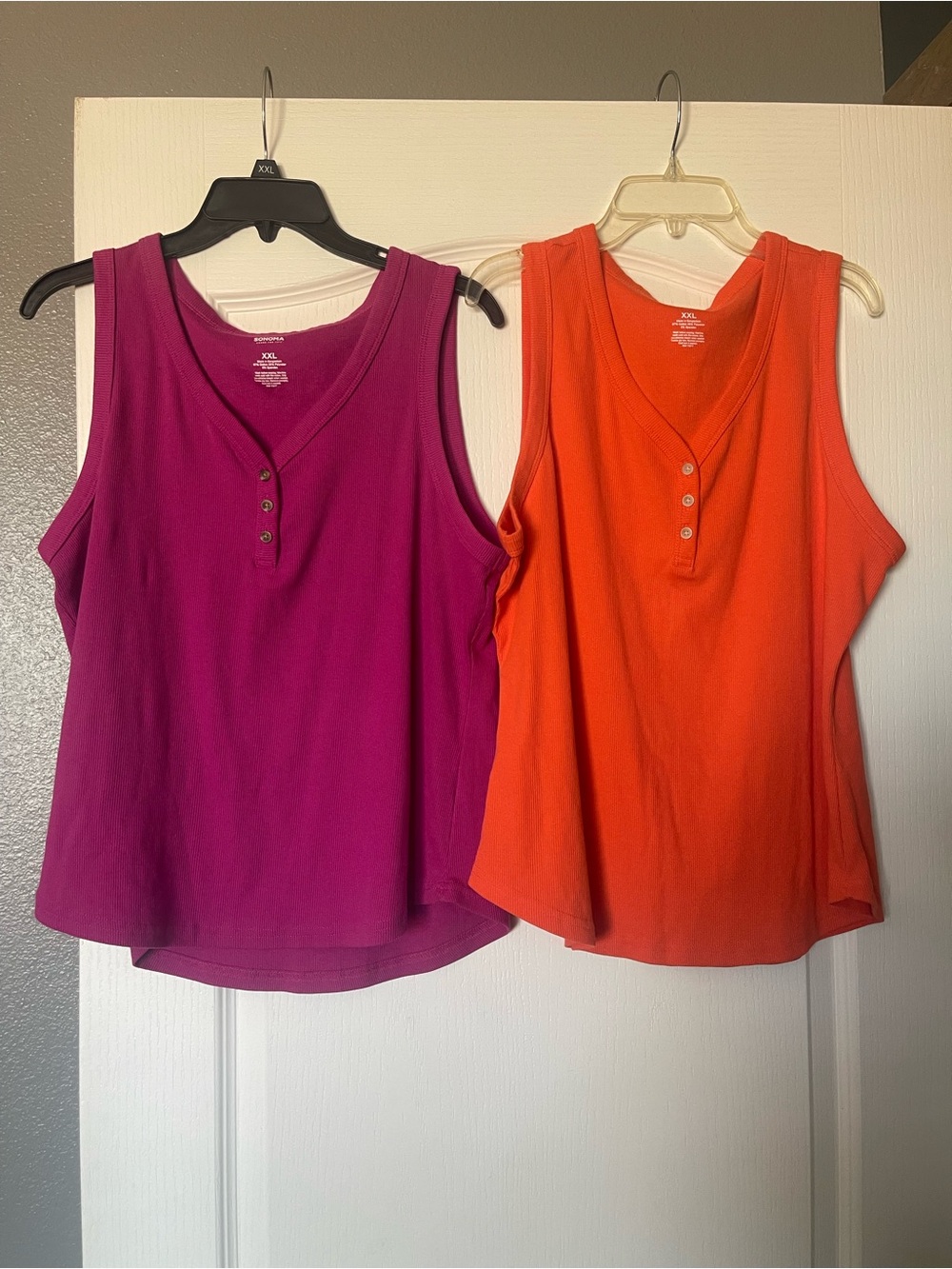 Sonoma Sleeveless Henley Tank Tops - Magenta & Orange